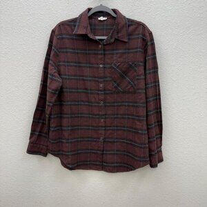 La Miel Plaid Long Sleeve Flannel Button Up Tunic Top Shirt Womens size Large